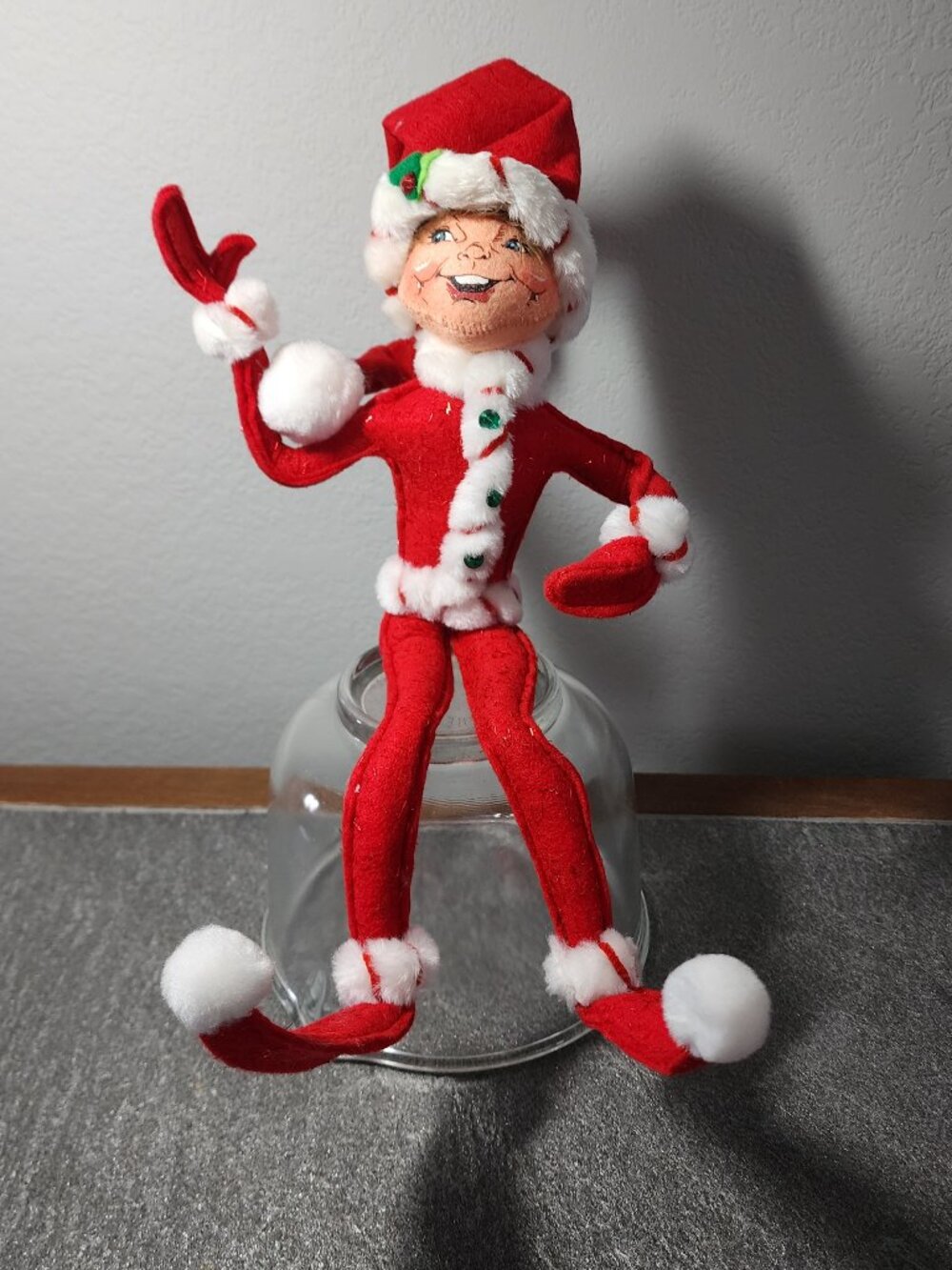 Vintage Annalee Christmas Red Candy Stripe Elf Doll 14" Shelf Sitter Posable